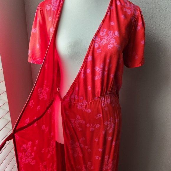 Billabong Red Pink Wrap Slit Sundress S - Picture 6 of 12